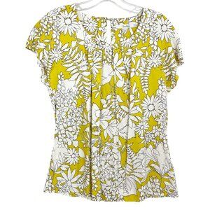 Boden Ravello Yellow & White Floral Short Sleeve Blouse Silk - Size US 6